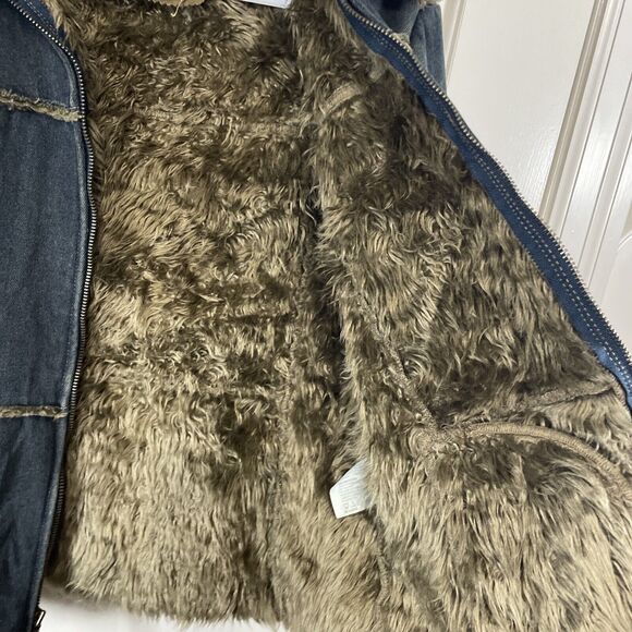 Vintage Jacket Coat Shaggy Penny Lane Denim Faux Fur Women’s Small Y2K Trucker - Picture 5 of 11